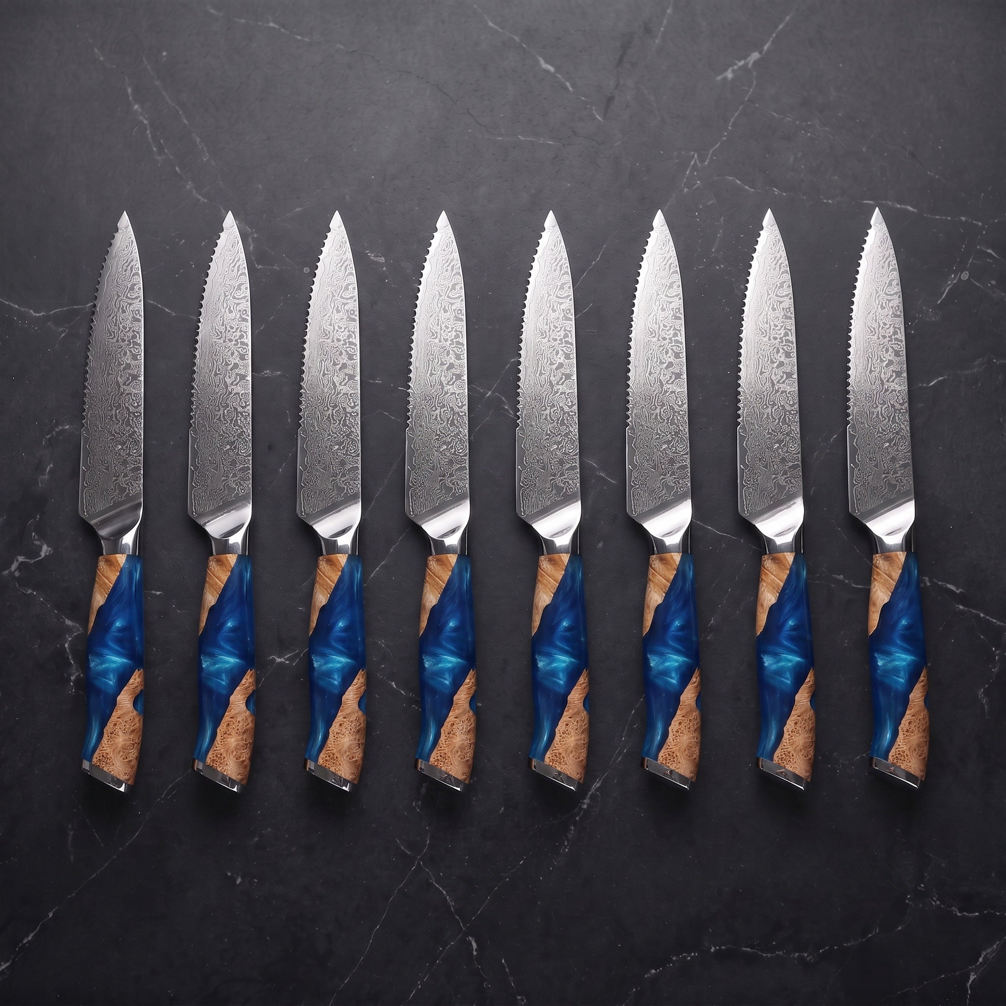 Utsuroi 8-Piece Steak Knife Set, Teal Burl