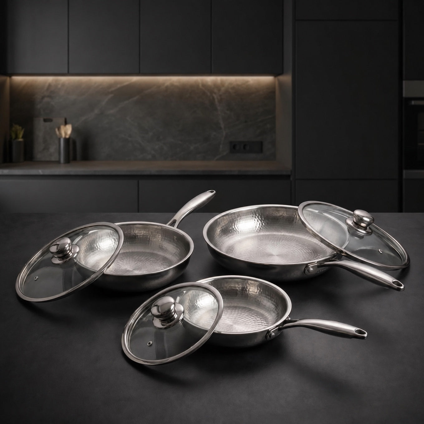 Hand-Hammered Titanium Pan - 3-piece set