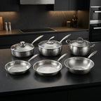 Hand-Hammered Titanium Complete Kitchen Set with 3 Lids (10, 11 & 12 Inch)