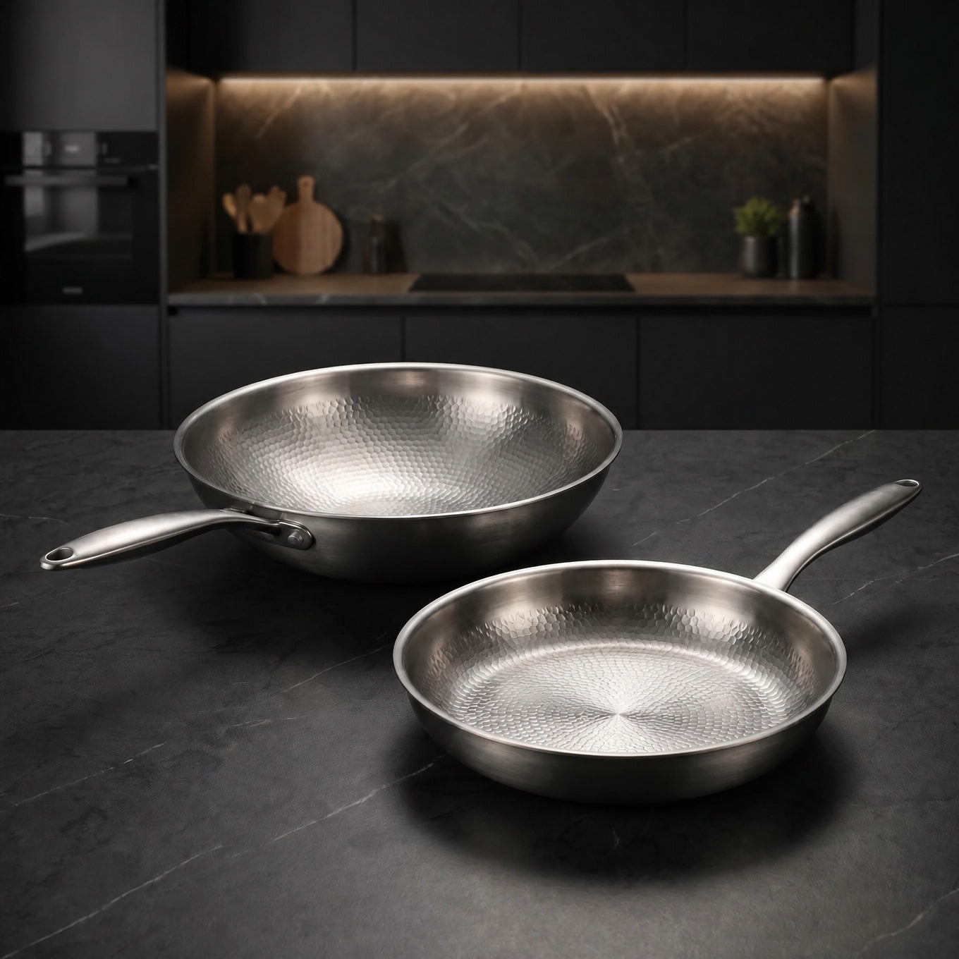 Hand-Hammered Titanium Wok & Fry Pan (10 Inch) with Utensils