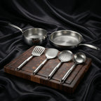 Hand-Hammered Titanium Pan & Sauté Set with Walnut Board and Utensils