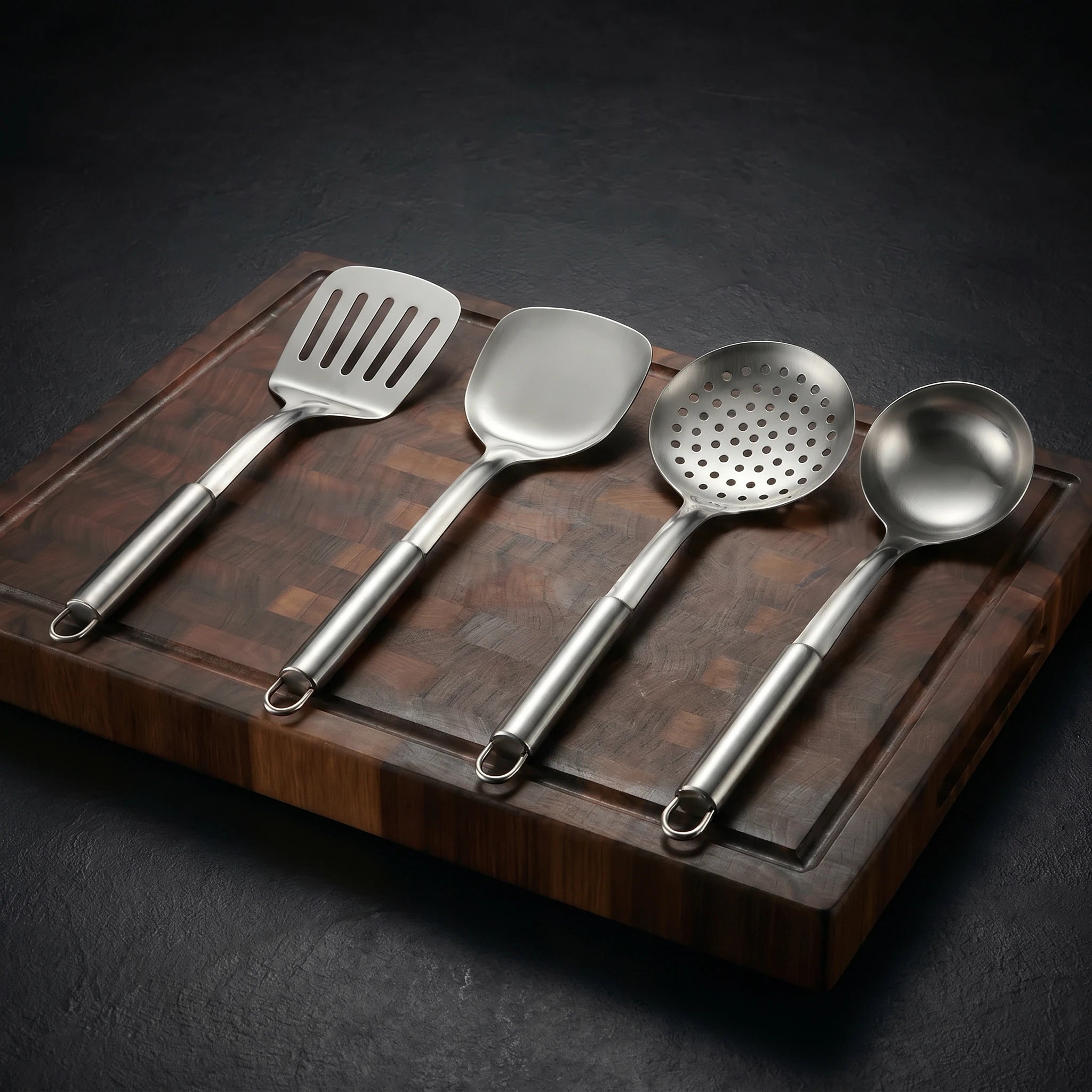 Hand-Hammered Titanium Pan & Sauté Set with Walnut Board and Utensils