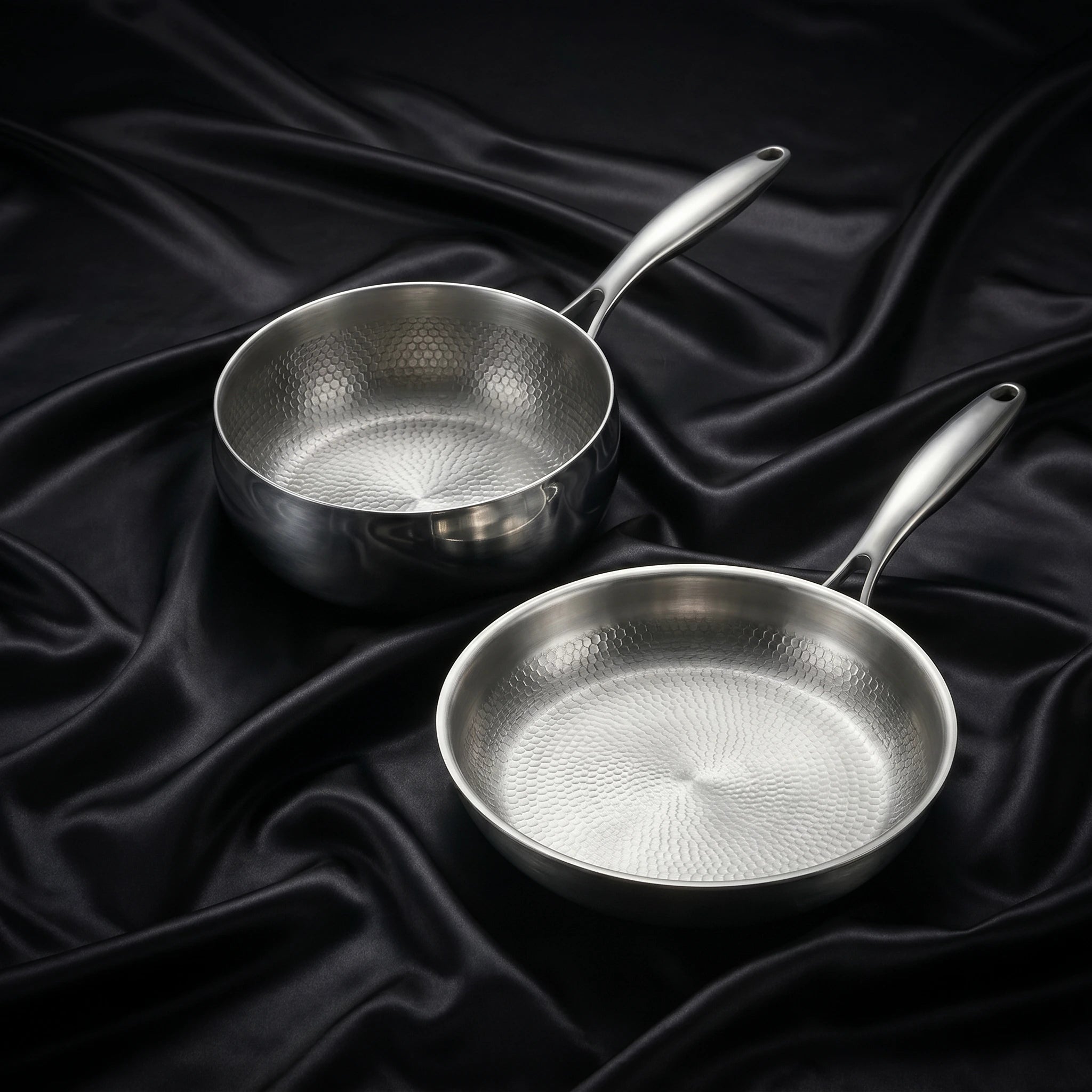 Hand-Hammered Titanium Pan & Sauté Set with Walnut Board and Utensils