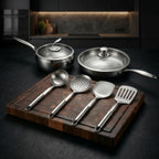 Hand-Hammered Titanium Pan & Sauté Set with Walnut Board and Utensils