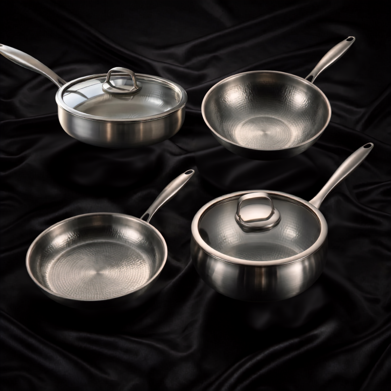 Hand-Hammered Titanium Essentials Kitchen Set with 2 Lids (10, 11 & 12 Inch)