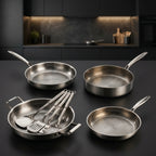 Hand-Hammered Titanium Family Set: 4 Pans & Utensils