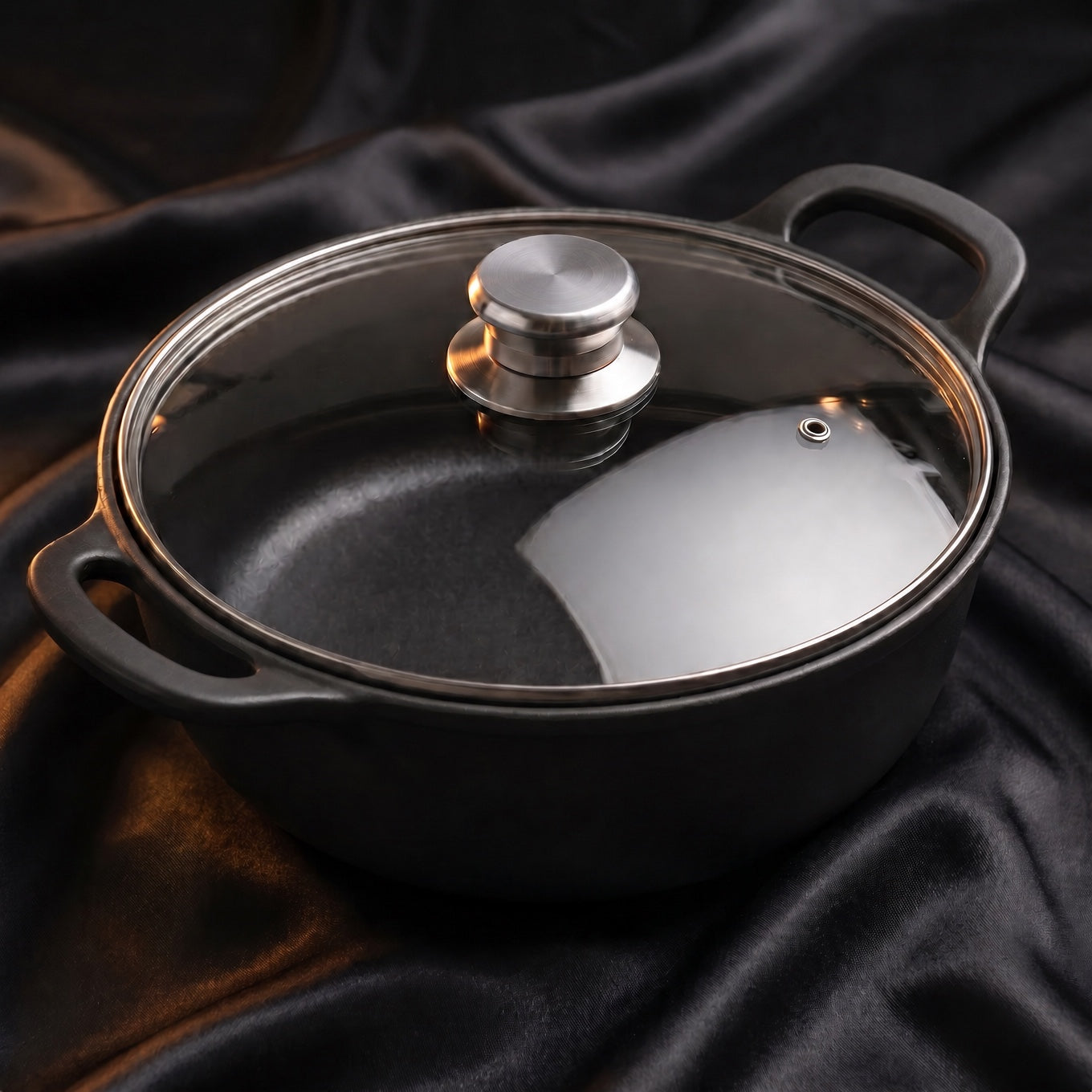 Enameled Cast Iron Casserole Pan with Glass Lid