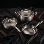 Hand-Hammered Titanium Premium Cooking Set with 2 Lids (8, 9 & 10 Inch)