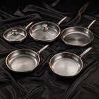 Hand-Hammered Titanium Frying Pan Bundle with 2 Lids (5 Sizes, 8–12 Inch)
