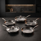 Hand-Hammered Titanium Frying Pan Bundle with 2 Lids (5 Sizes, 8–12 Inch)