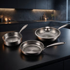 Hand-Hammered Titanium Stir-Fry Set with 1 Lid (8, 8 & 10 Inch)
