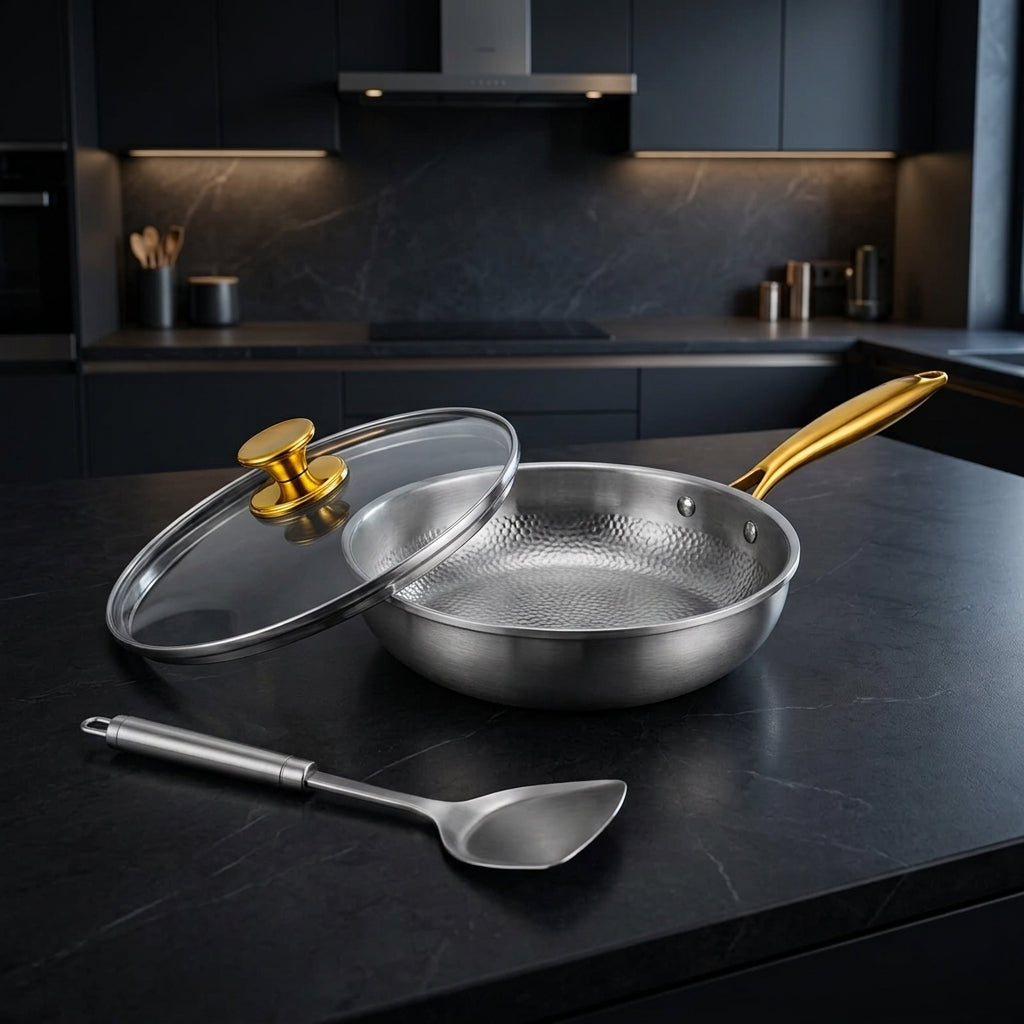 Pure Safe Titanium Hammered Pan with Utensil