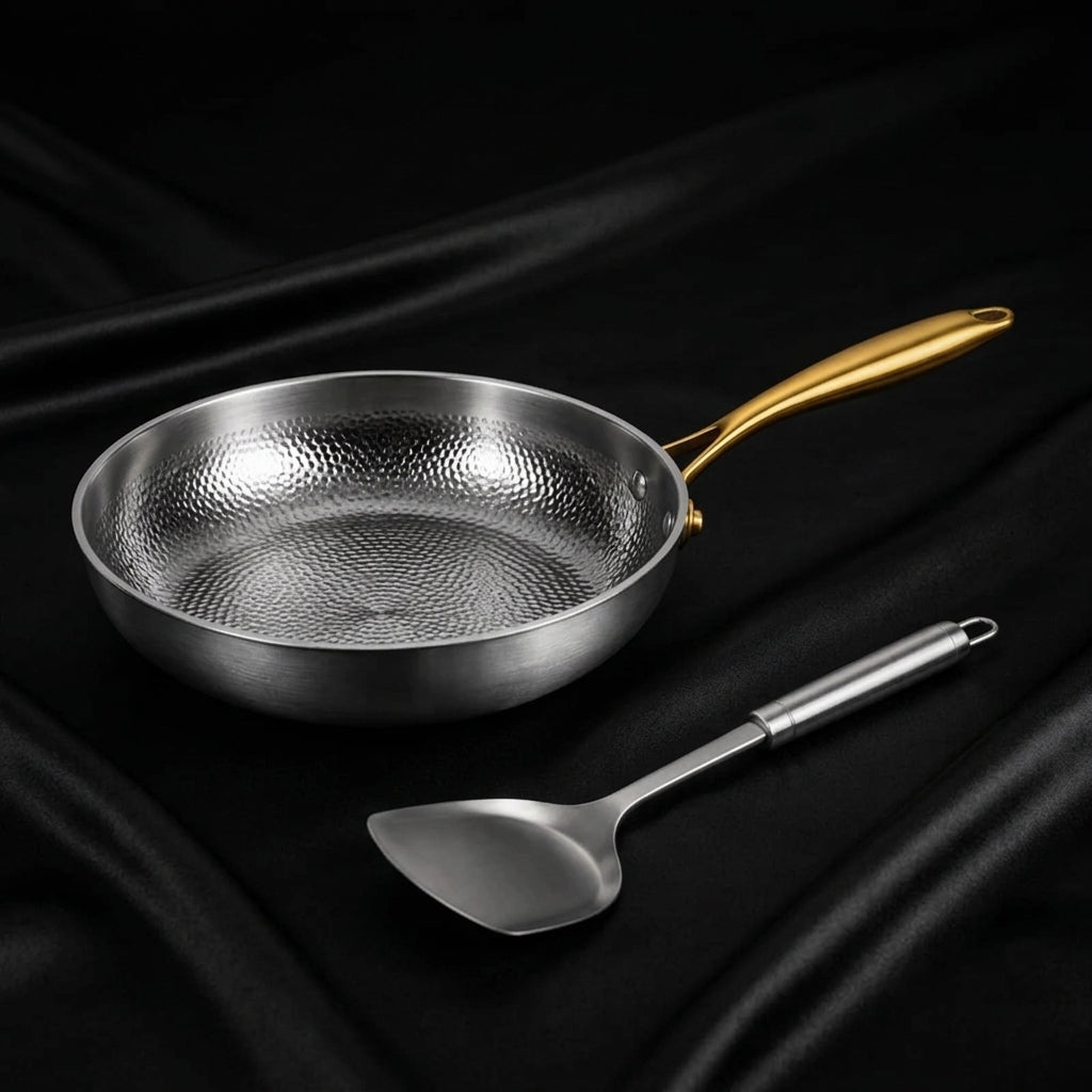 Pure Safe Titanium Hammered Pan with Utensil
