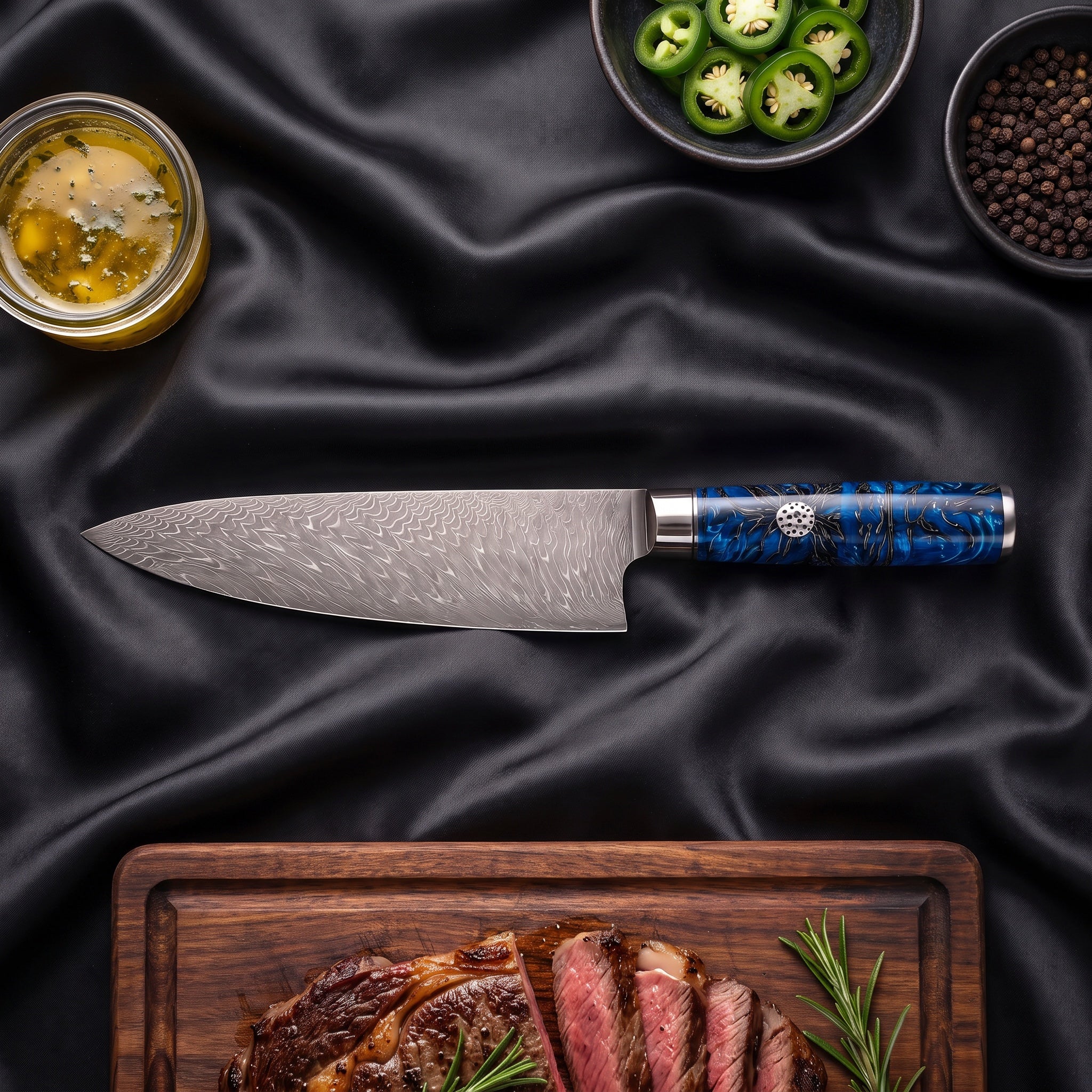 Japanese Hammered Damascus Chef Knife – 7.9 inch (20 cm)