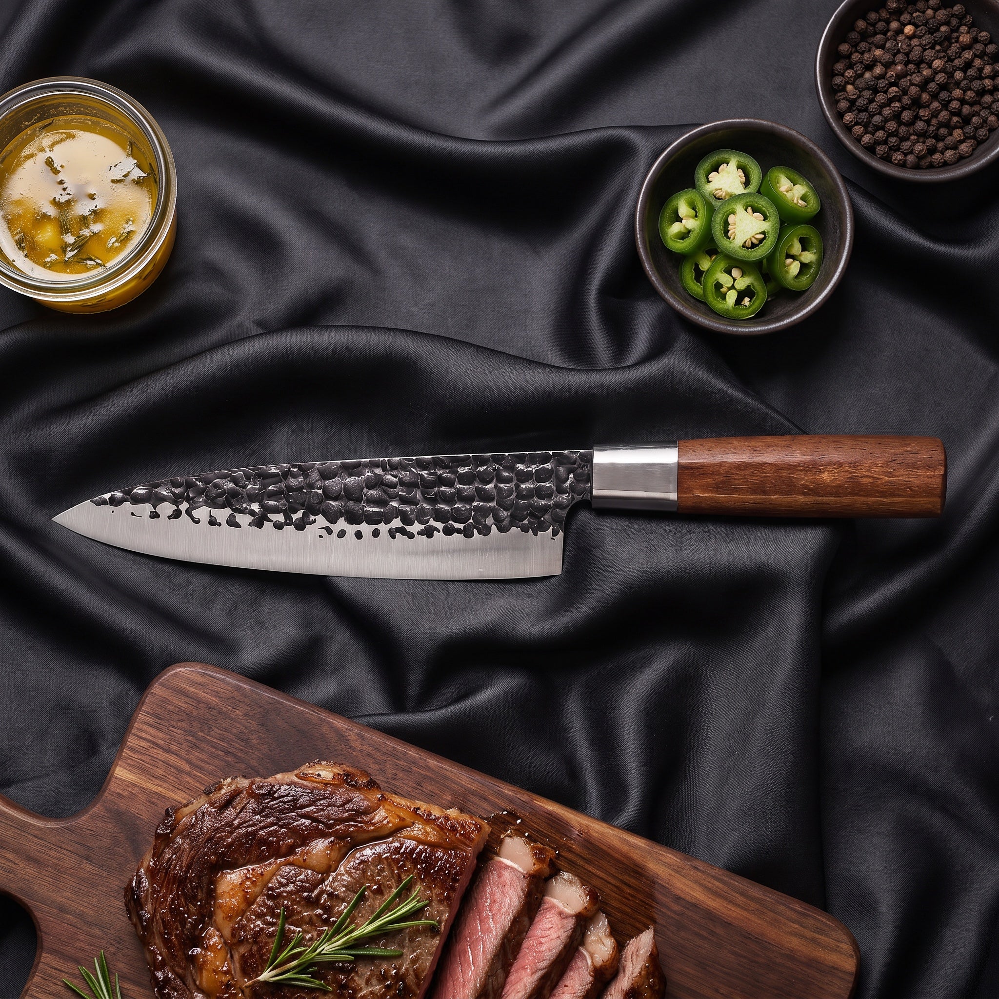Japanese Hammered Stainless Steel Chef Knife - 7.3 inch (18.5 cm)
