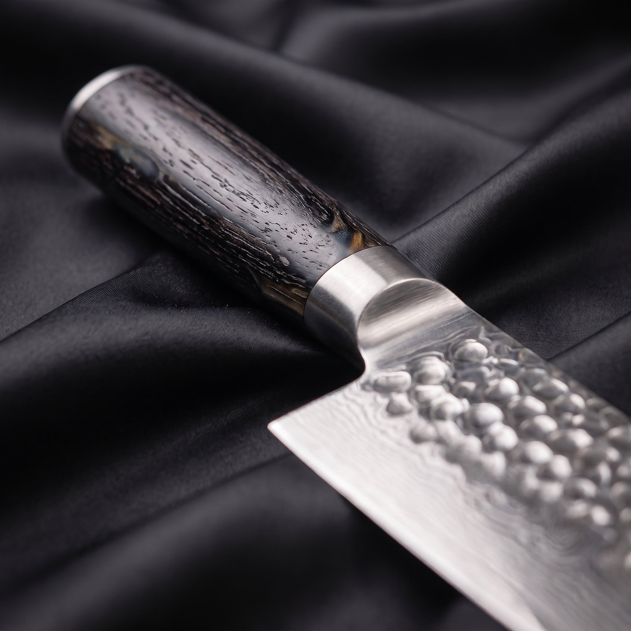 TakumiForge Japanese Hammered Santoku Knife- 7.1 inches (18 cm)