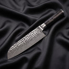 TakumiForge Japanese Hammered Santoku Knife- 7.1 inches (18 cm)