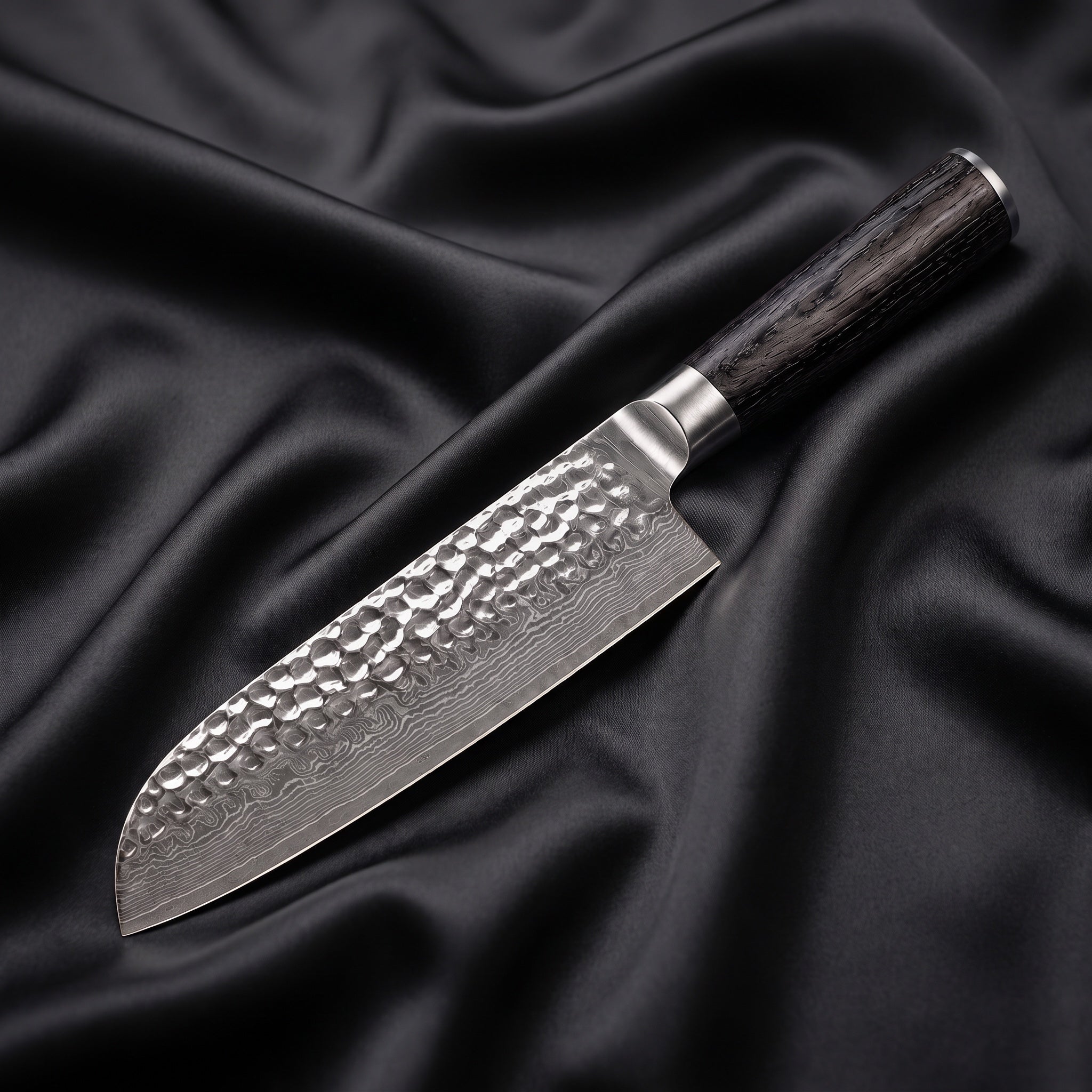 TakumiForge Japanese Hammered Santoku Knife- 7.1 inches (18 cm)