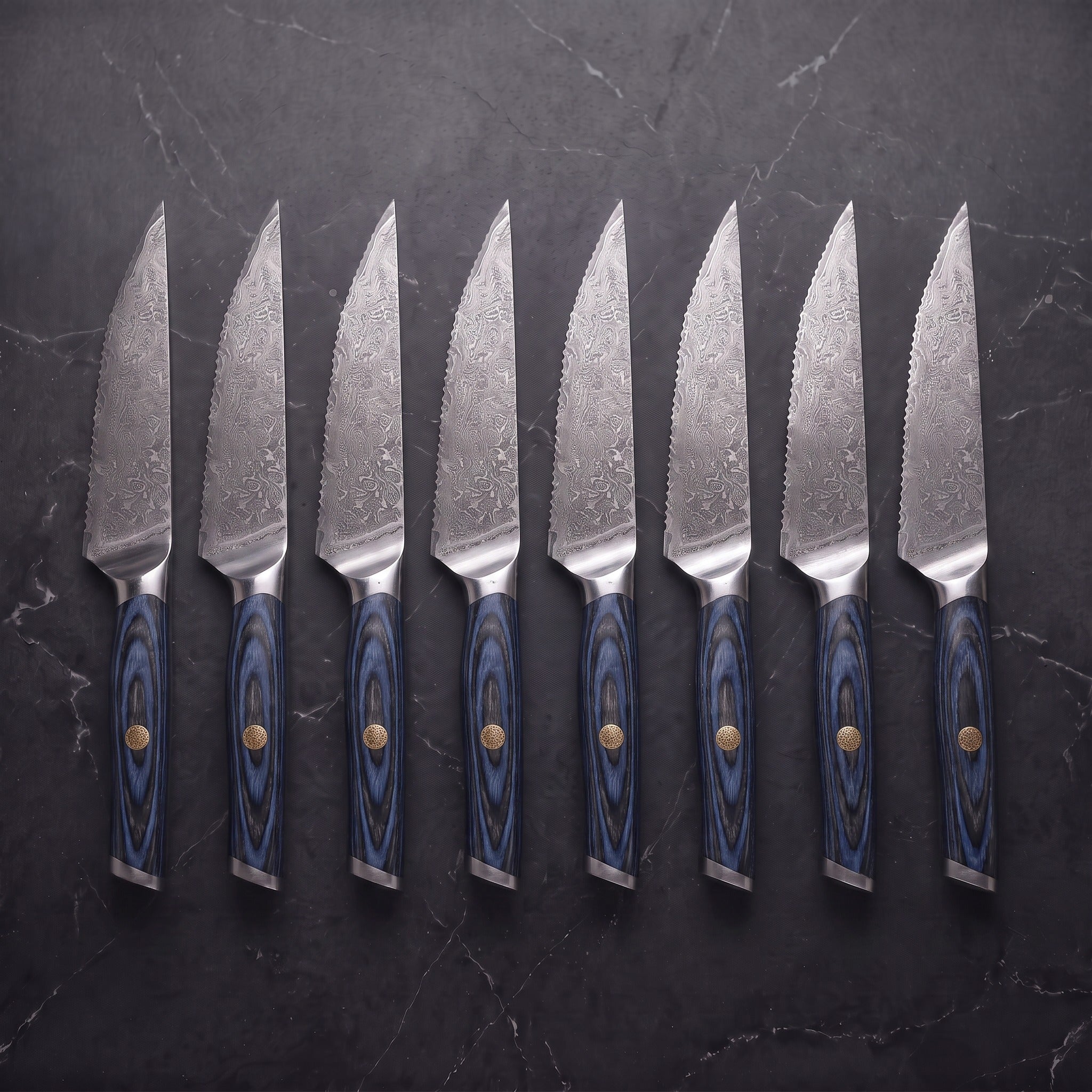 Tomoe 8-Piece Steak Knife Set, Blue Pakkawood