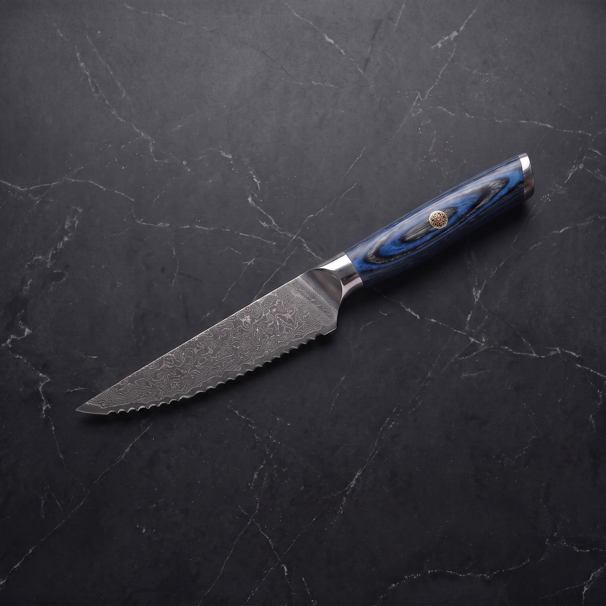 Tomoe Steak Knife, Blue Pakkawood