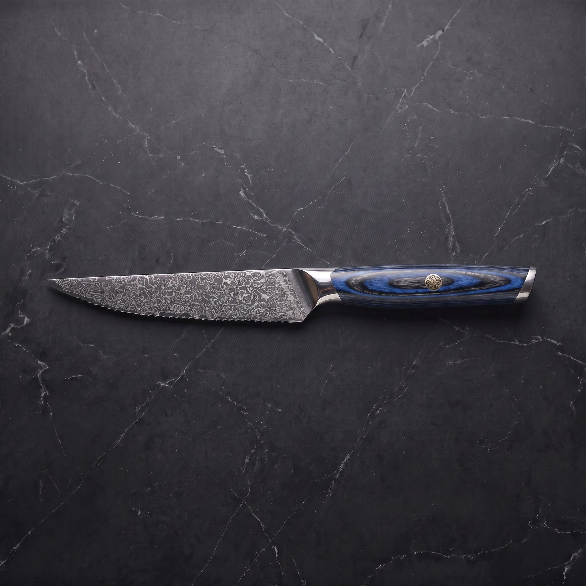 Tomoe Steak Knife, Blue Pakkawood