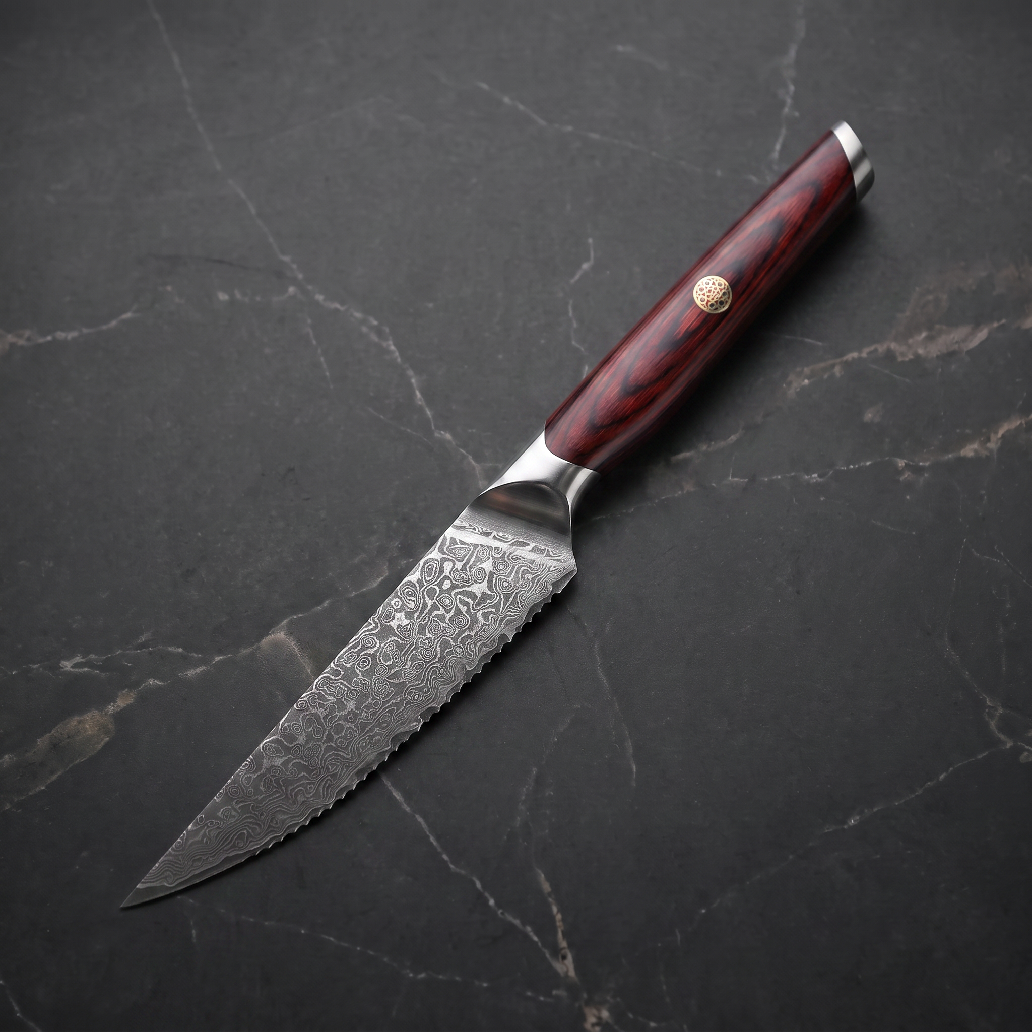 Tomoe 8-Piece Steak Knife Set, Maroon Pakkawood
