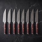 Tomoe 8-Piece Steak Knife Set, Maroon Pakkawood