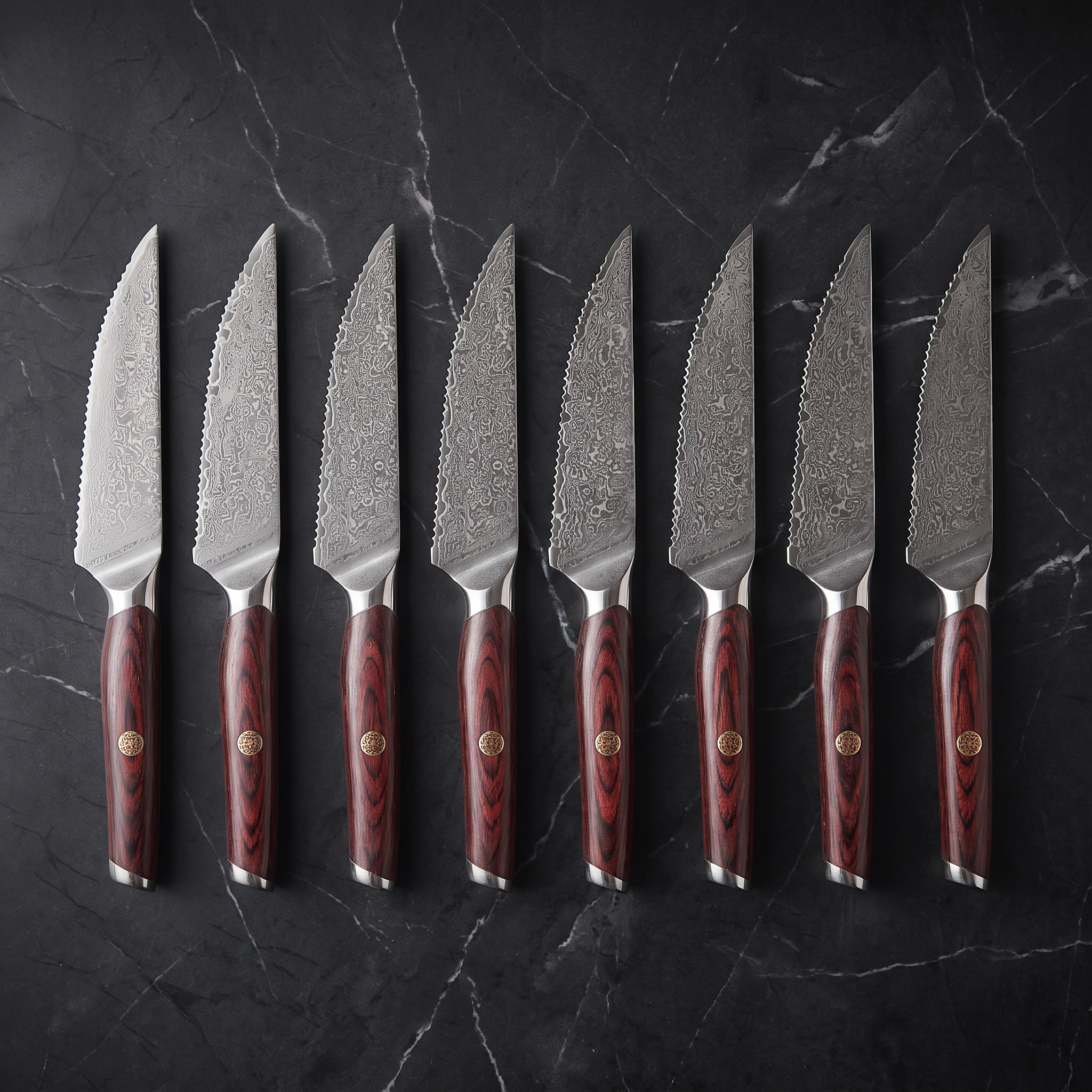 Tomoe 8-Piece Steak Knife Set, Maroon Pakkawood