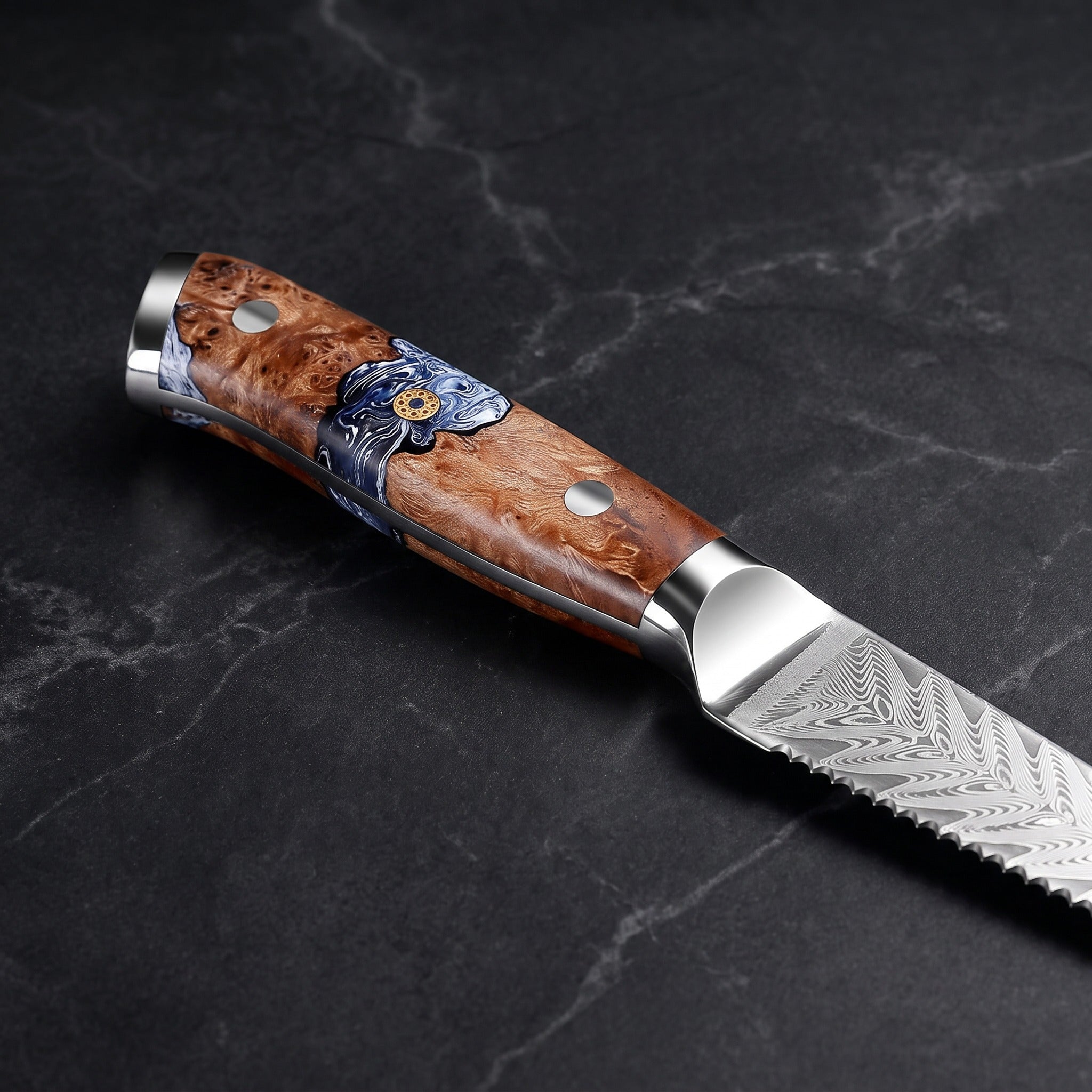 Hane Steak Knife, Amber Burl