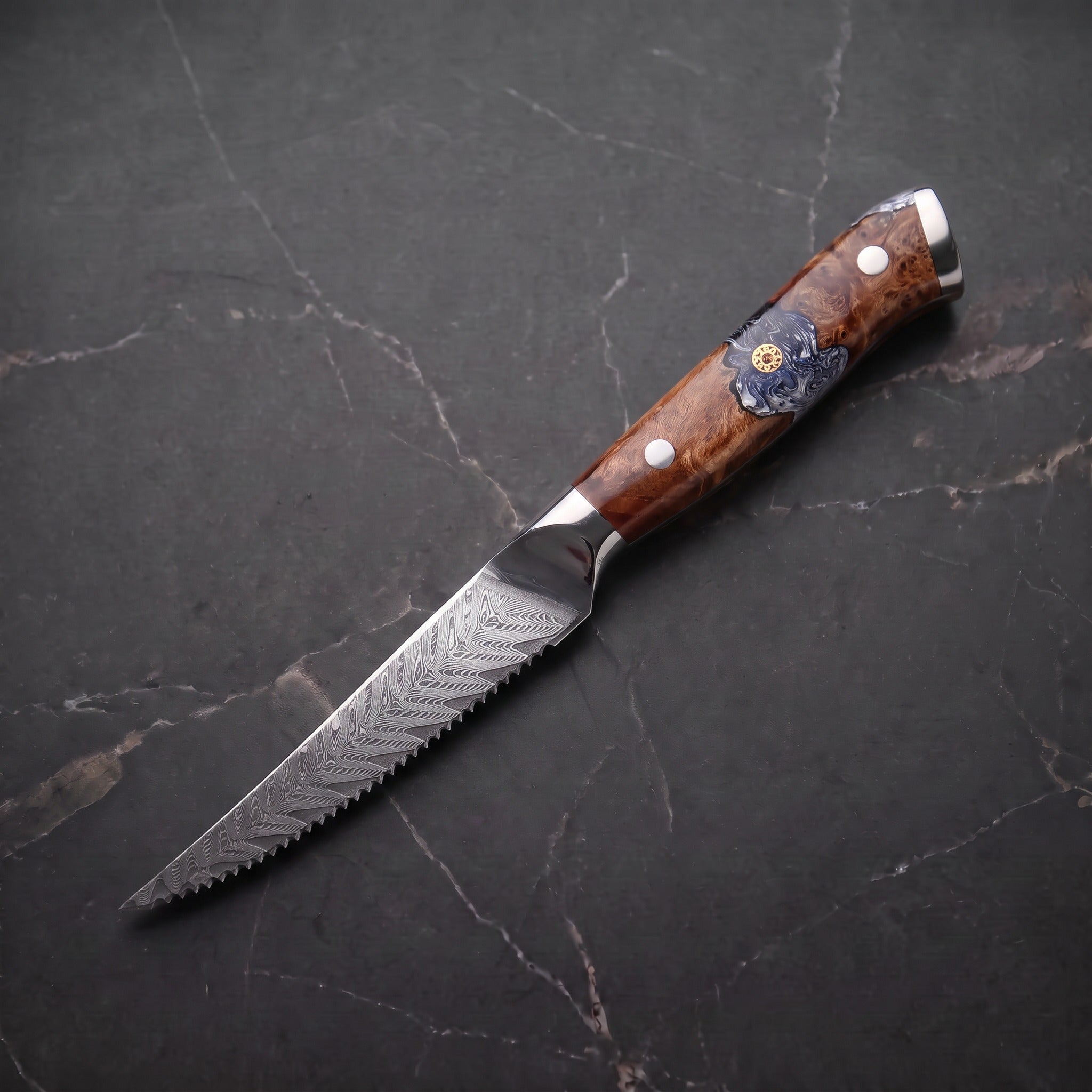 Hane 4-Piece Steak Knife Set, Amber Burl