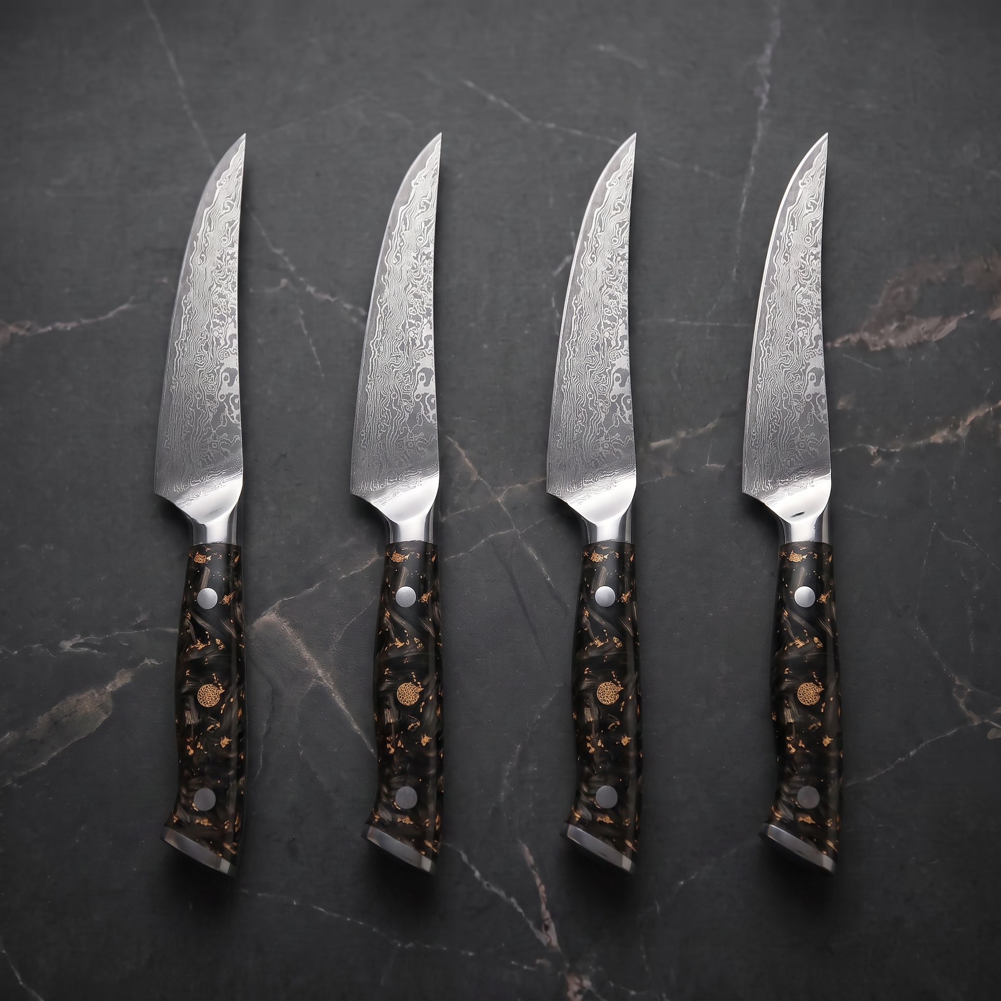 Tsubame 4-Piece Steak Knife Set, Gold Fleck Carbon