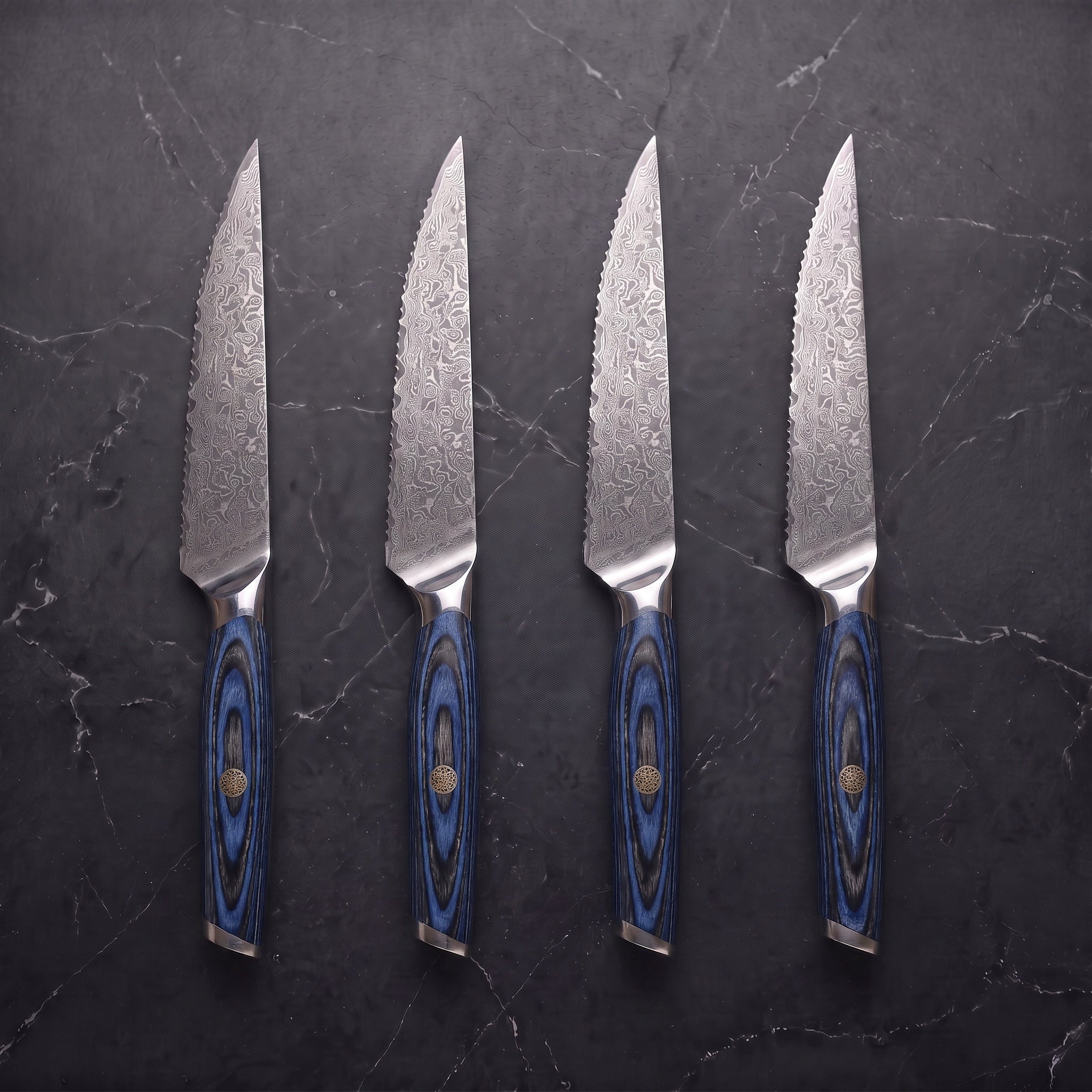 Tomoe 4-Piece Steak Knife Set, Blue Pakkawood