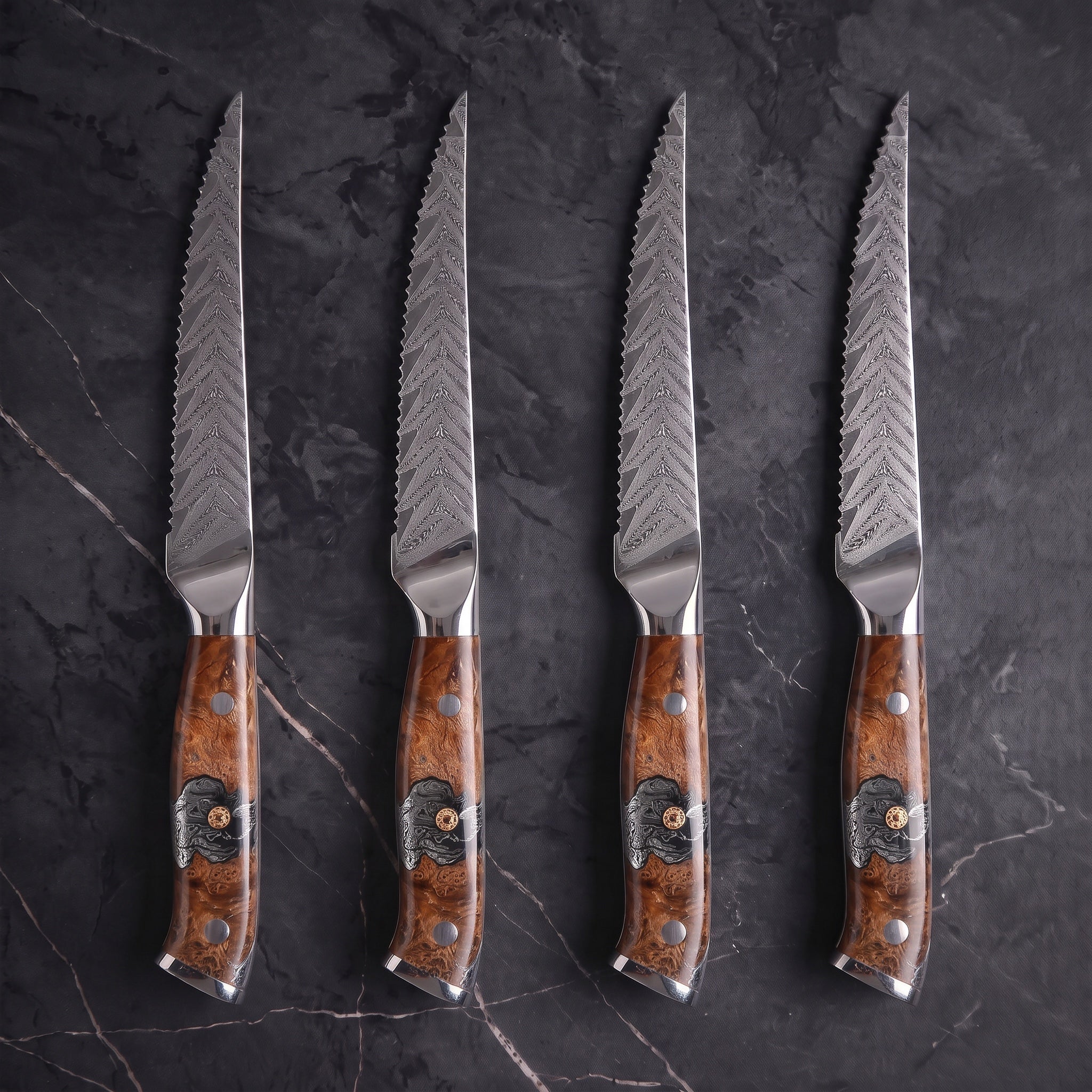 Hane 4-Piece Steak Knife Set, Amber Burl