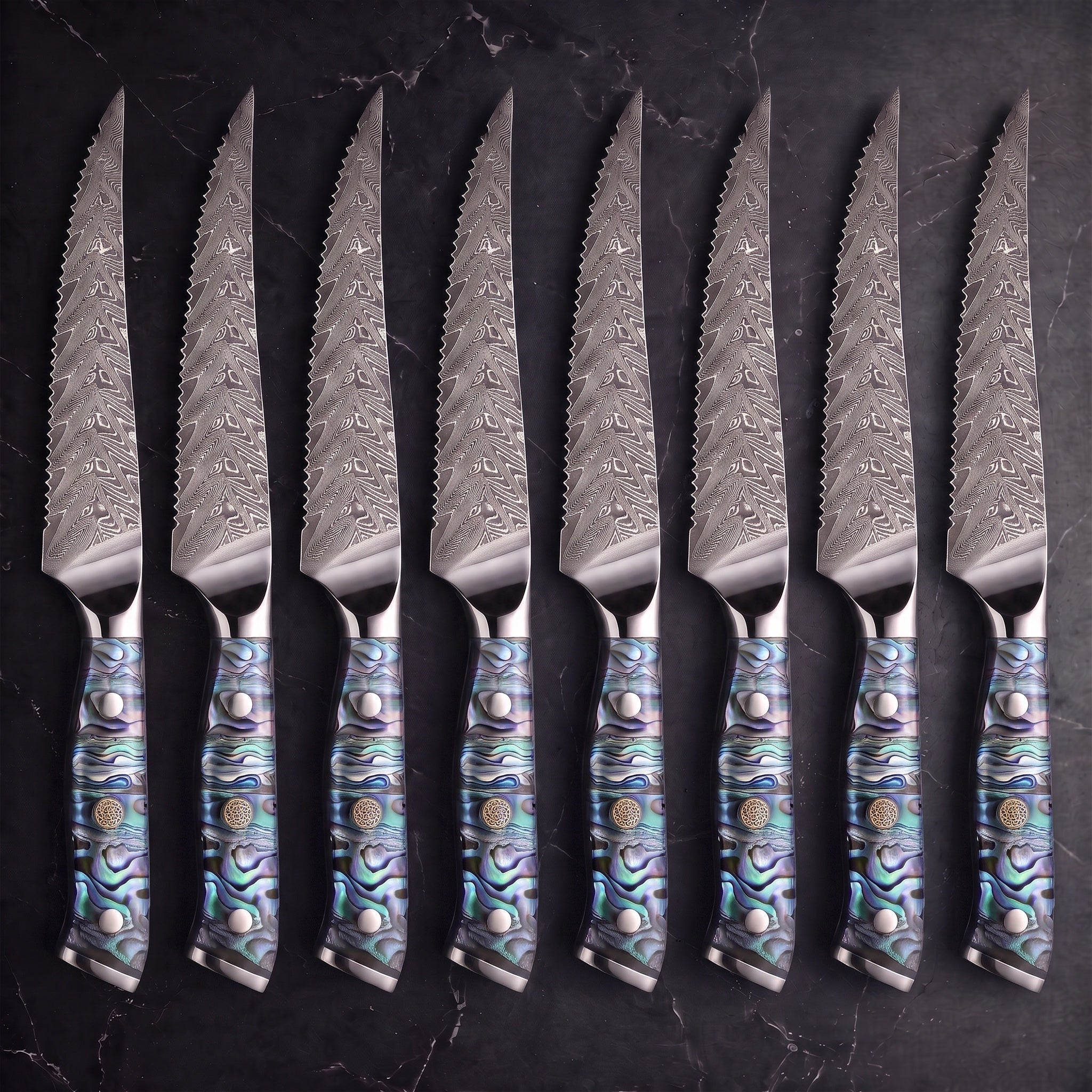Yakou 8-Piece Steak Knife Set, Green Abalone