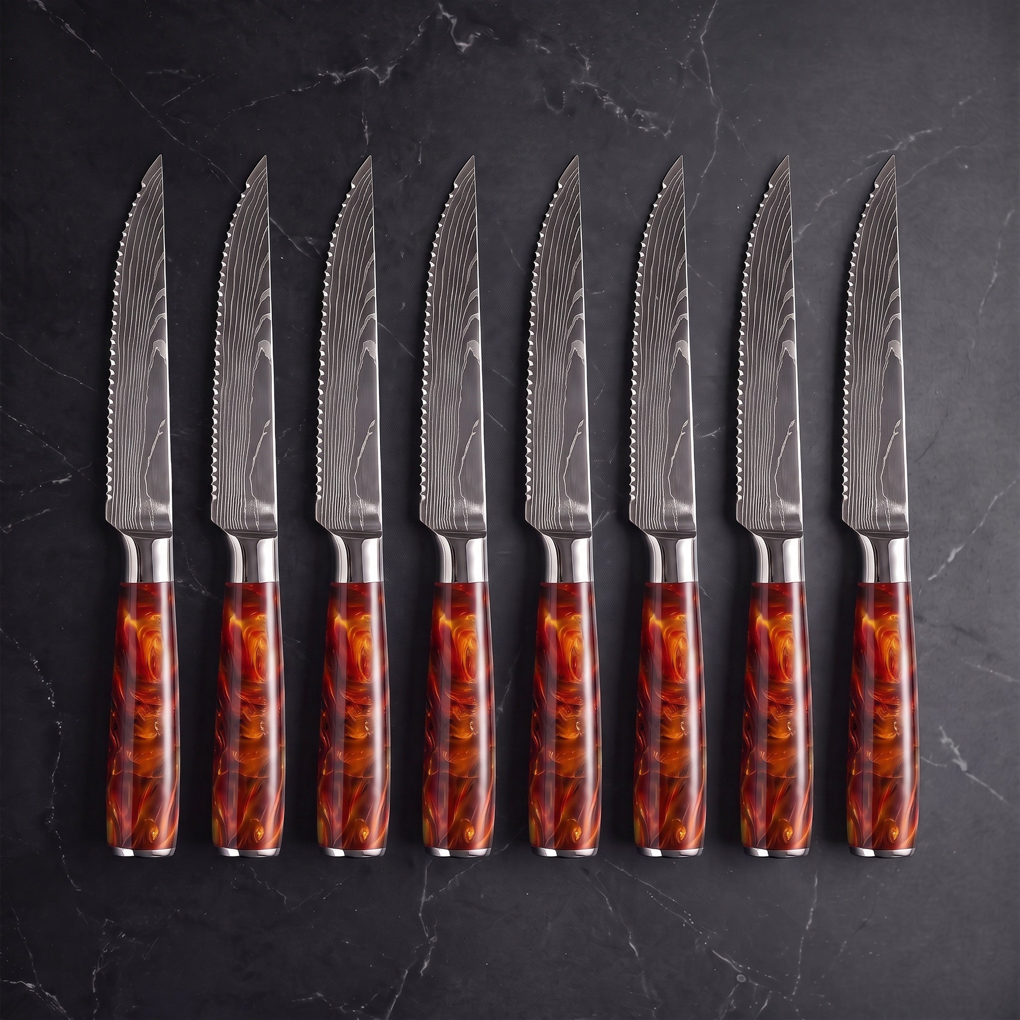 Homura 8-Piece Steak Knife Set, Amber Resin