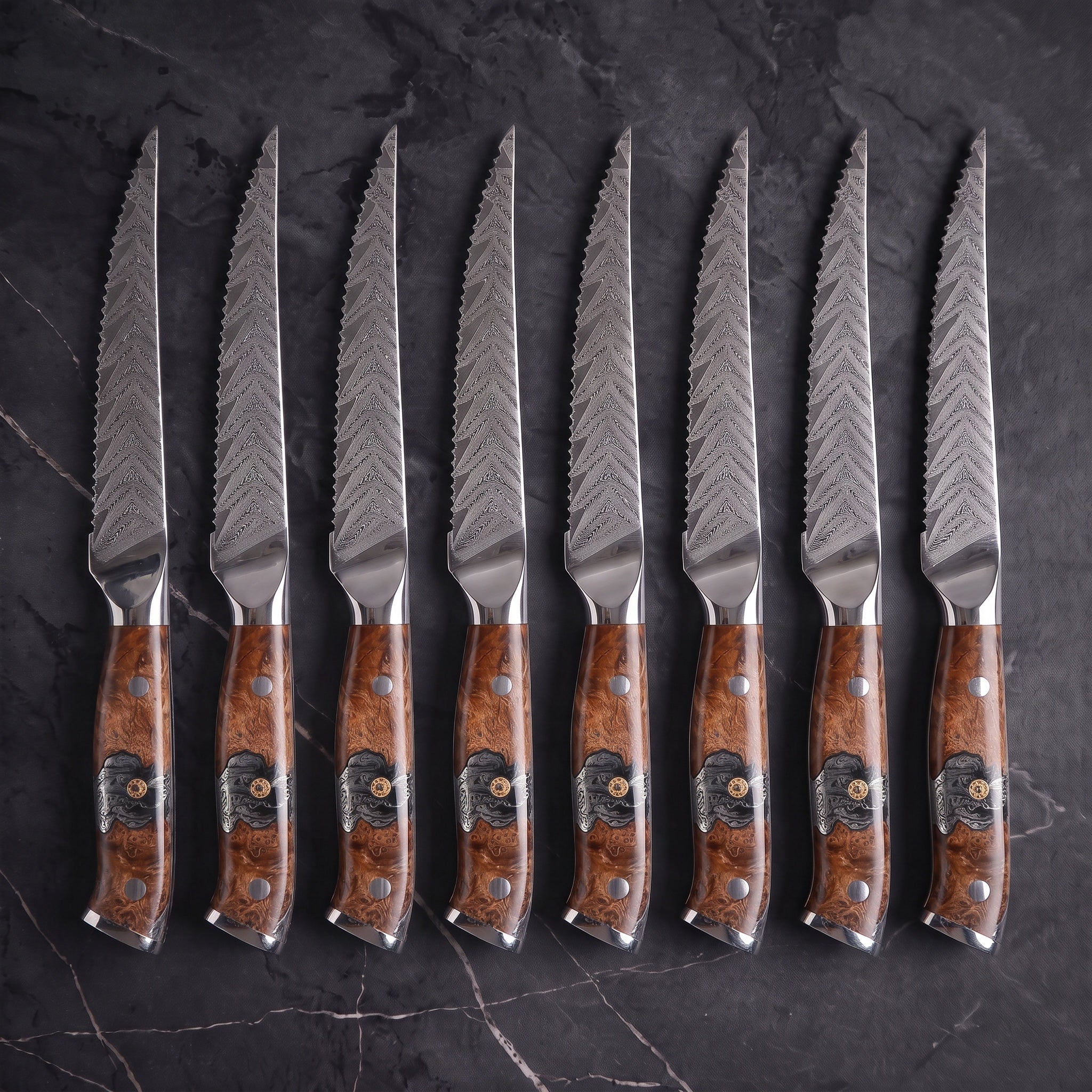 Hane 8-Piece Steak Knife Set, Amber Burl
