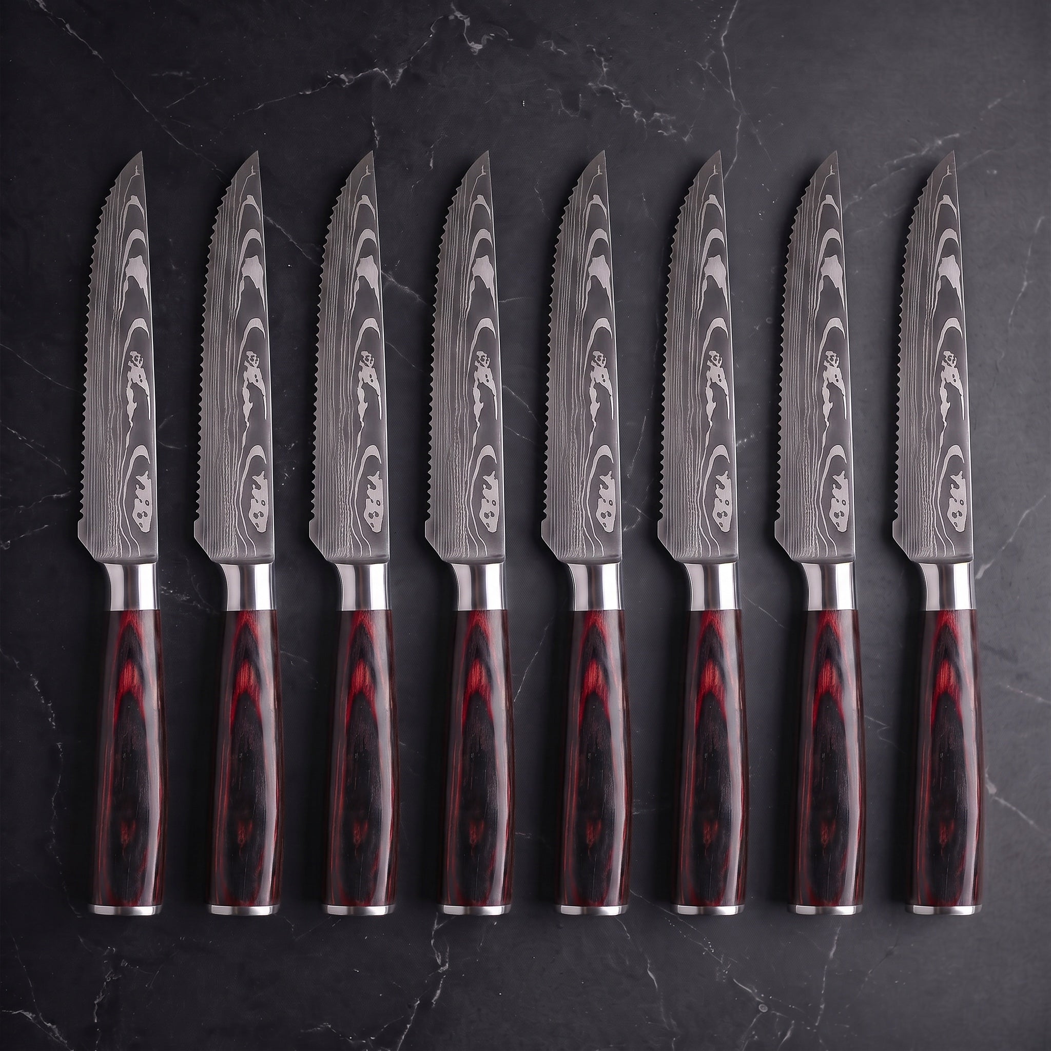 Homura 8-Piece Steak Knife Set, Crimson Pakkawood