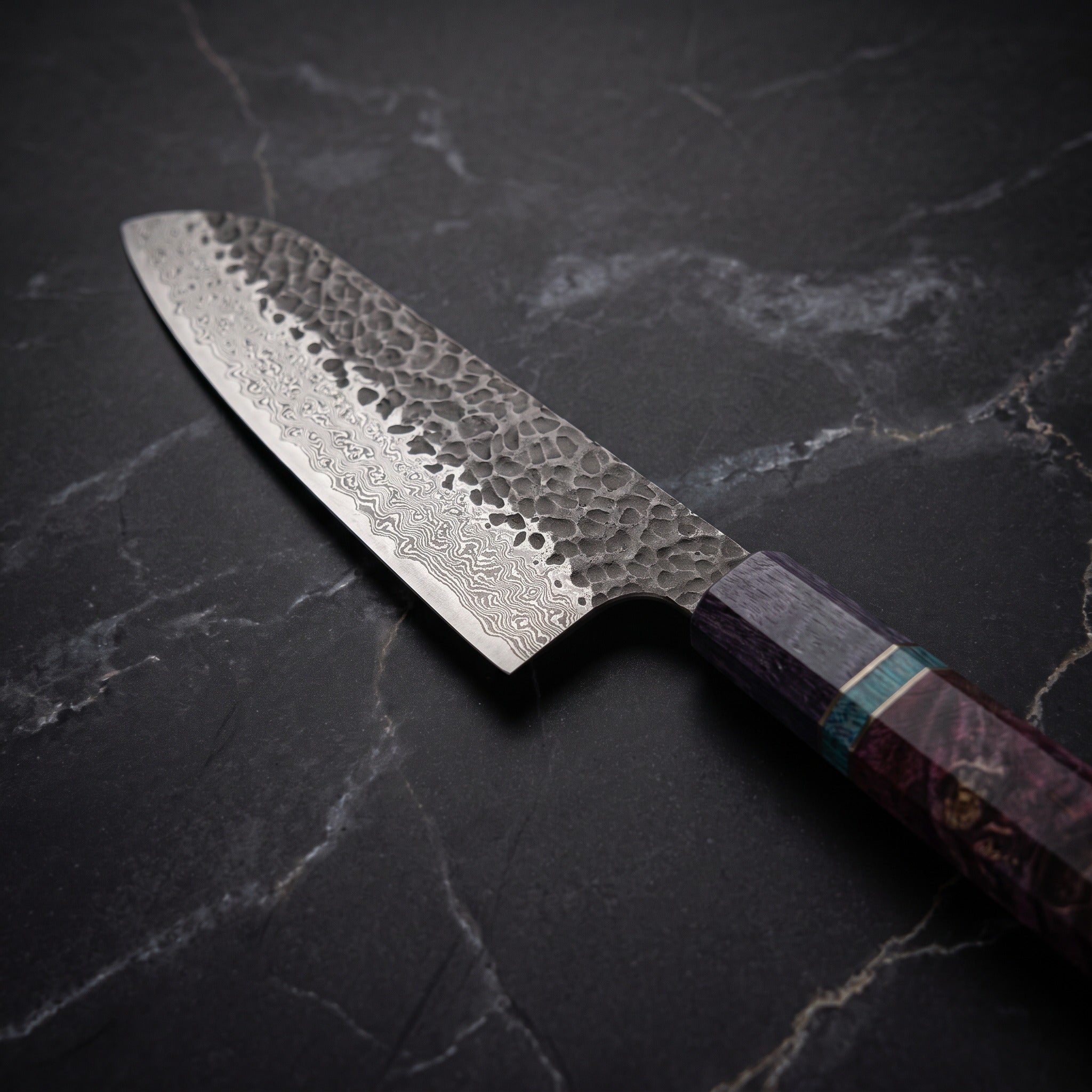 Yoake Santoku All-Purpose Knife - macro