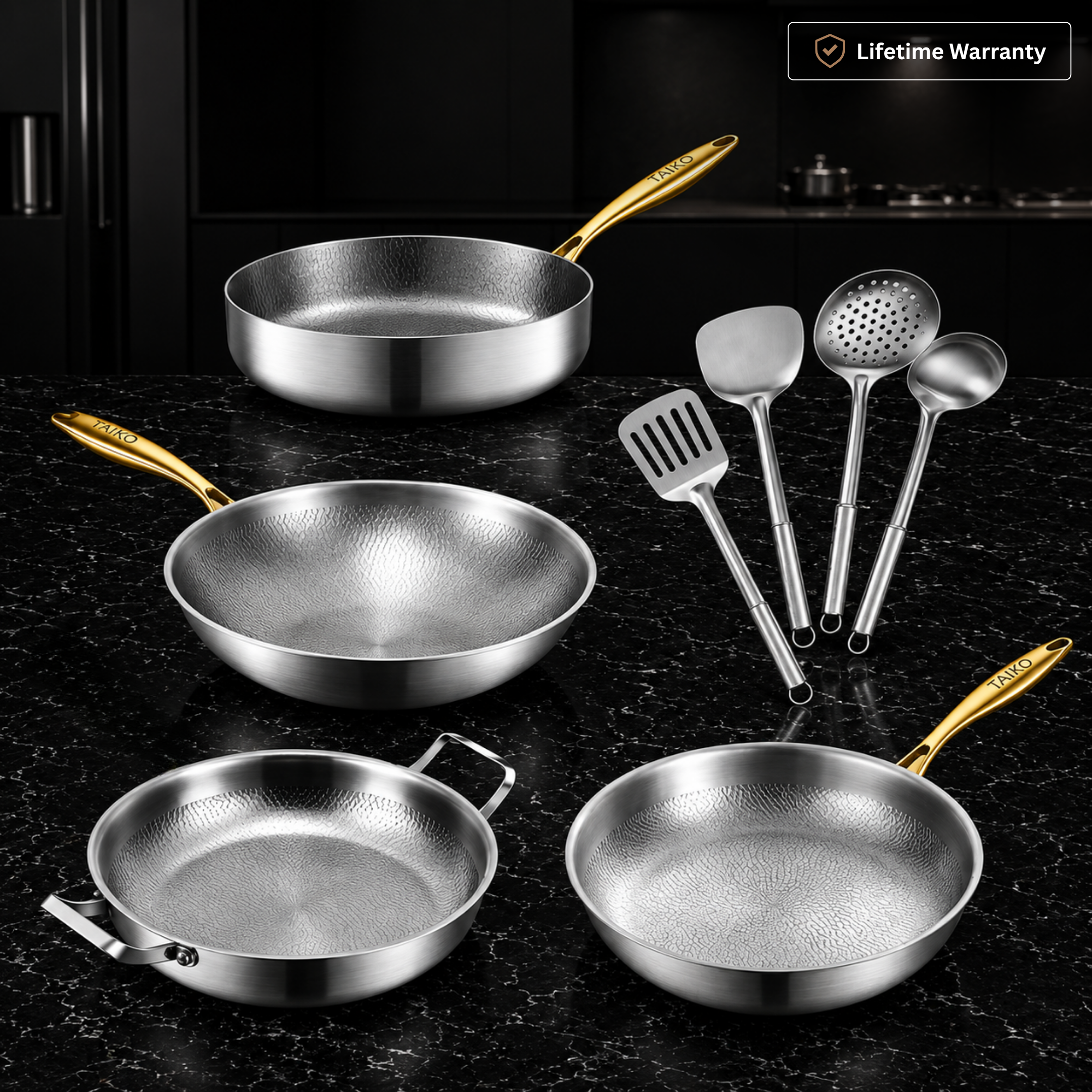 Family Feast Pro Bundle – 4 Pans + Utensils
