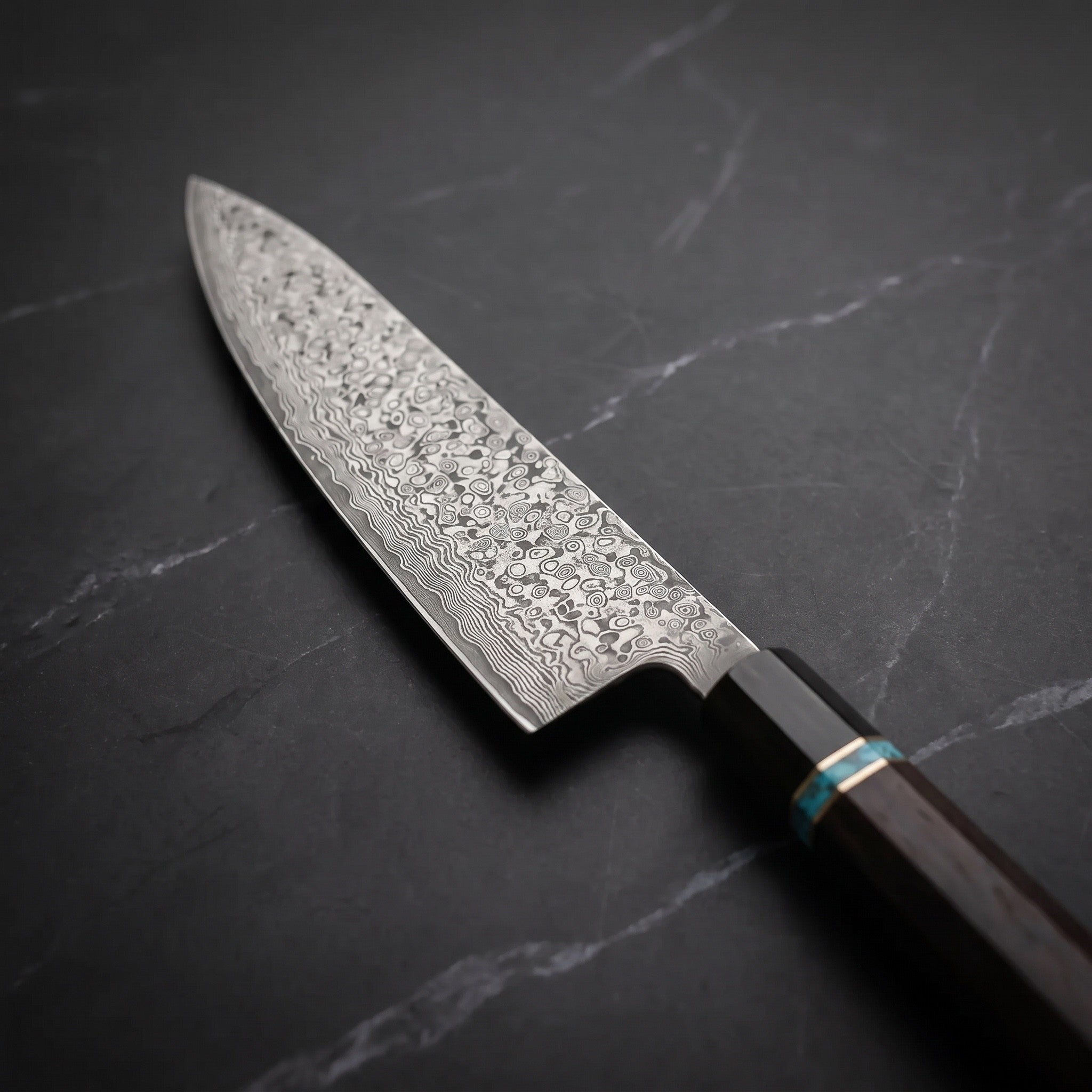 Byakko Gyuto Chef Knife, Blue Handle – blade detail