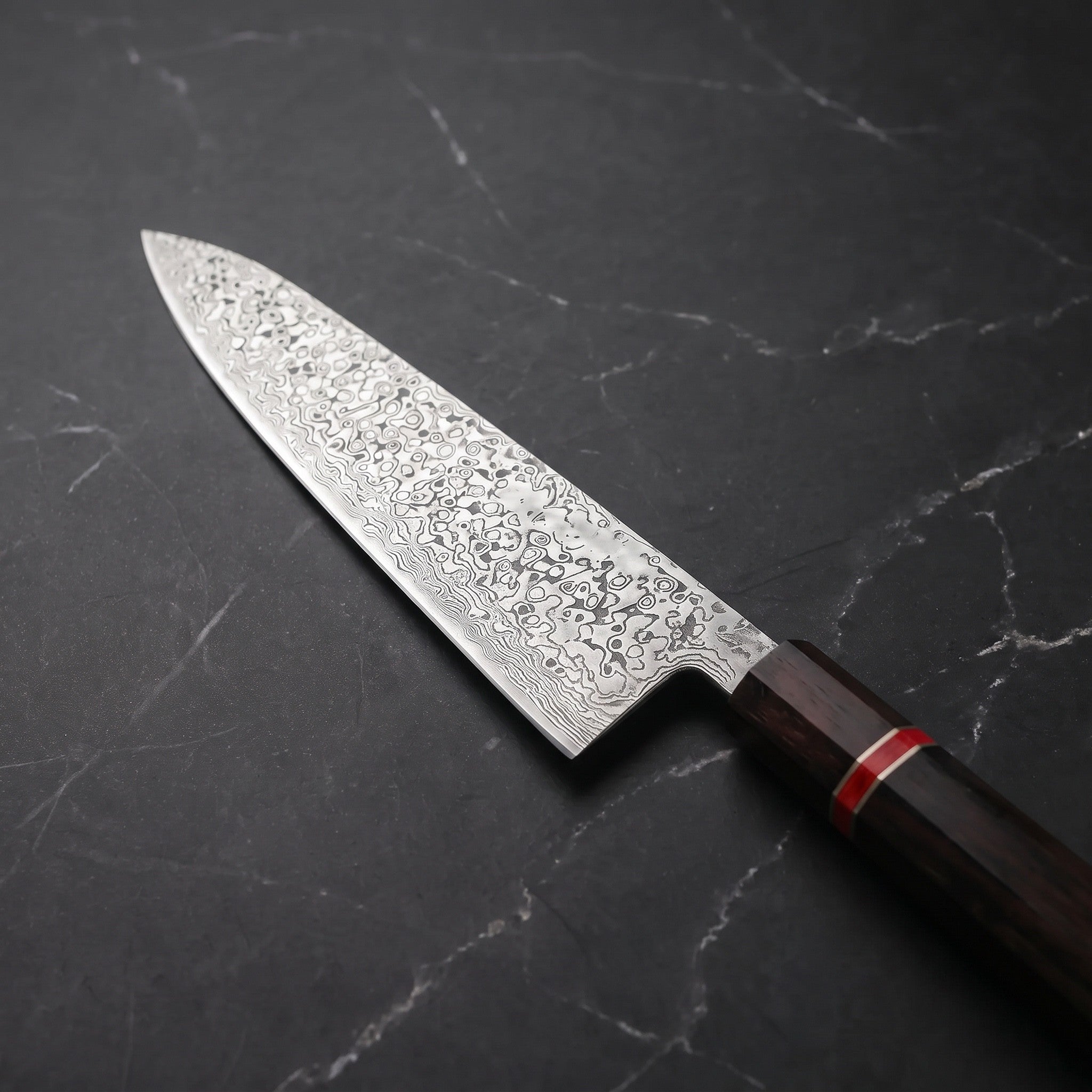 Byakko Gyuto Chef Knife, Red Handle – blade detail