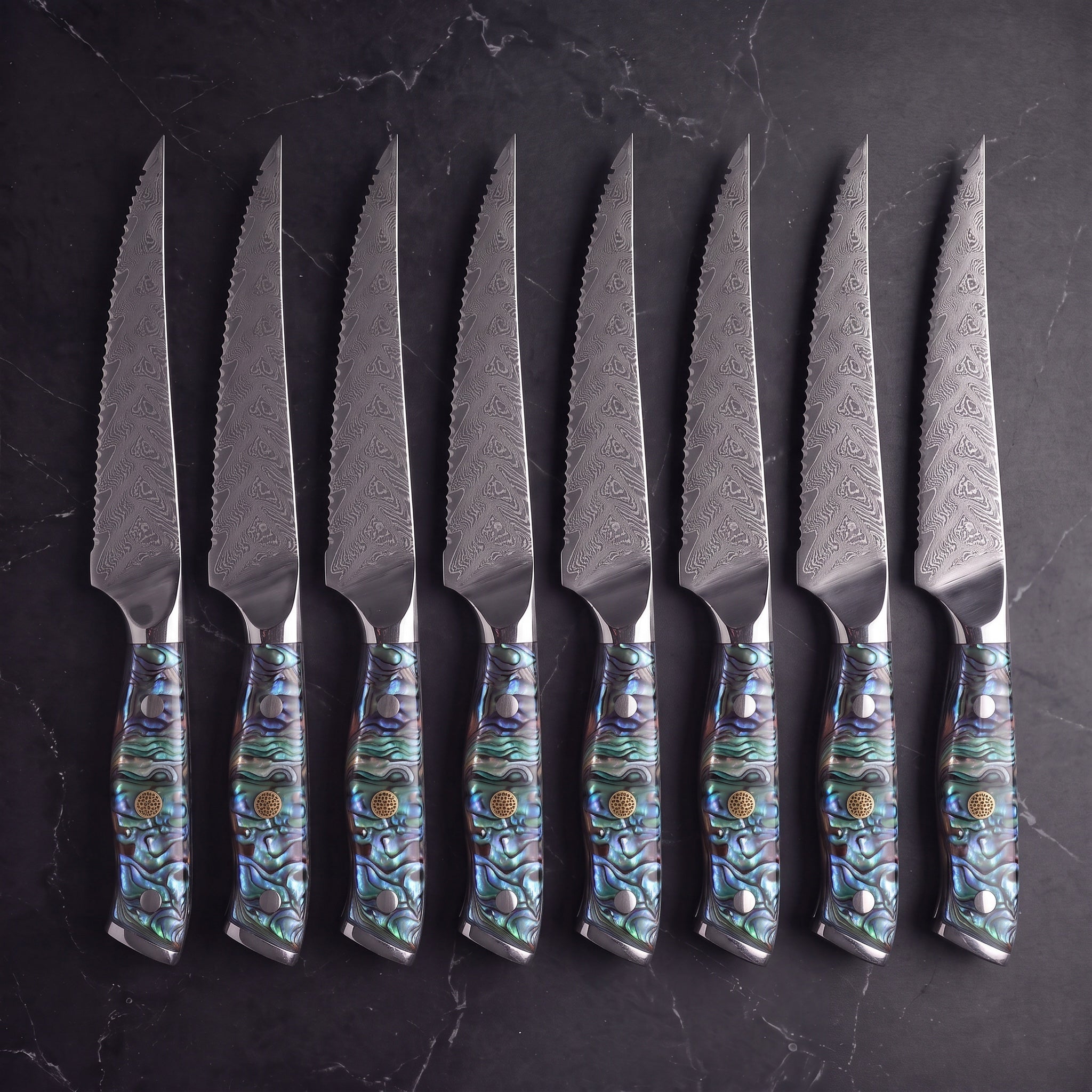Yakou 8-Piece Steak Knife Set, Blue Abalone